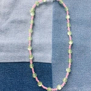 Handmade Beaded Necklace Pink and Green Necklace